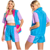 Damen 80er Jahre Retro Cosplay Kostüm Outfits Halloween Karneval Anzug Damen 2 Stück Outfits